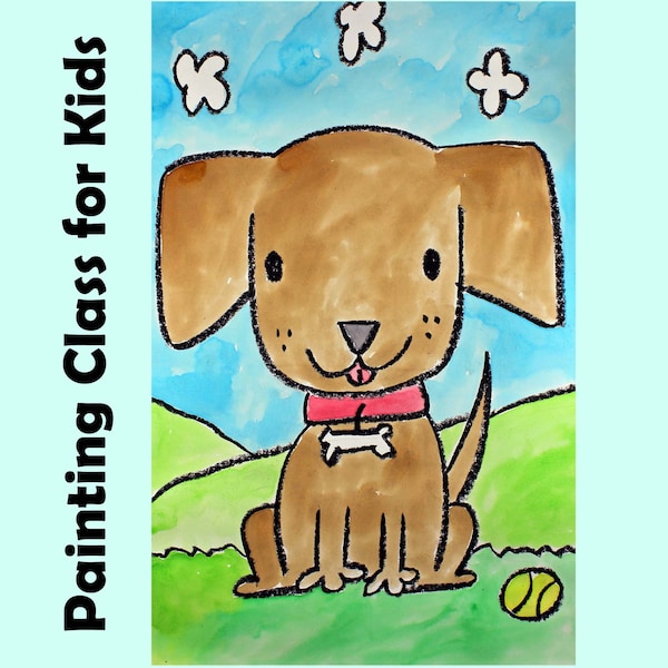 CUTE PUPPY DOG Kids Art Lesson Step-By-Step Drawing and Watercolor Painting Project for Beginners | Homeschool Art Class Tutorial