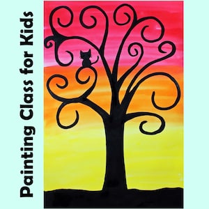 SWIRLY TREE-kunstles voor kinderen, stapsgewijs teken- en aquarelproject voor beginners - kunstles thuisonderwijs | Zelfstudie knutselen