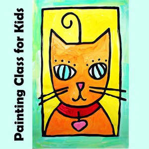 CAT PORTRAIT | Kids Art Lesson Drawing & Tempera or Acrylic Painting Project | EASY Beginners and Homeschool Art Class Cartoon Tutorial