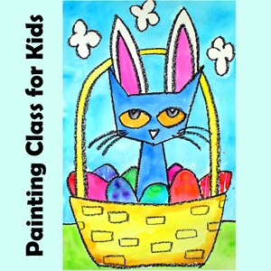 EASTER CAT | Kids EASY Art Lesson Step-By-Step Drawing & Watercolor Painting Project | Beginners Homeschool Art Class Cartoon Tutorial