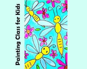 LIBÉLULAS Y FLORES DE JARDÍN / Lección de arte en vídeo para niños: Dibujo y proyecto de pintura con acuarelas / Tutorial de arte para principiantes y para quienes estudian en casa