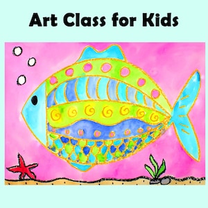 PATTERN FISH Kids Art Lesson Step-By-Step Drawing & Watercolor Painting Project for Beginners - Homeschool Art Class | Craft DIY Tutorial