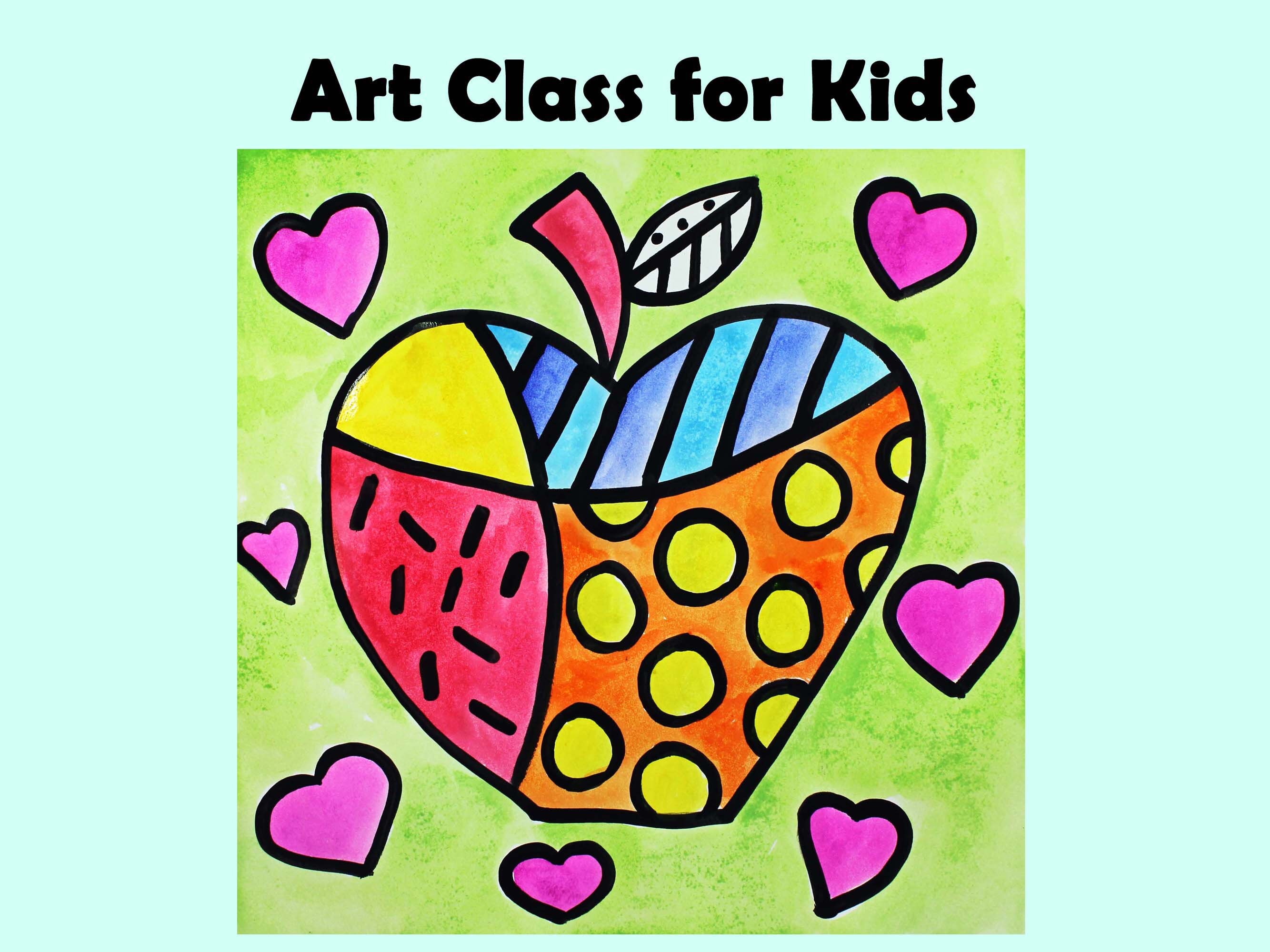 POP ART APPLE by Romero Britto Kids Art Lesson Step-by-step Drawing