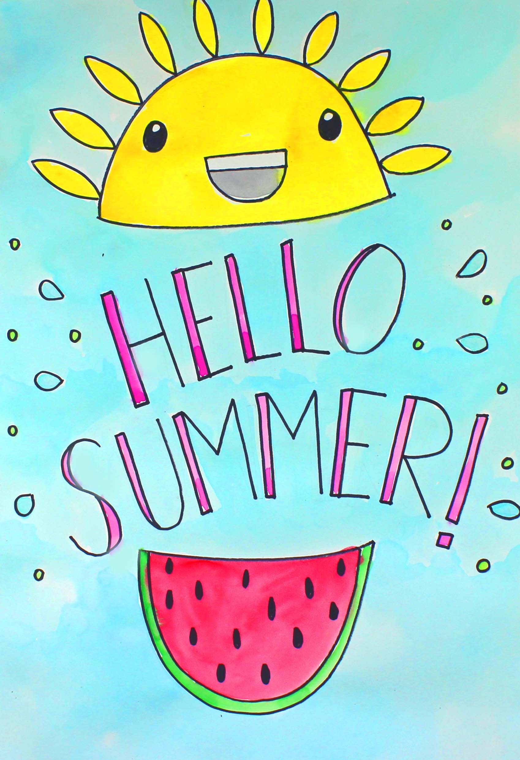 HELLO SUMMER SIGN Kids Art Lesson Step-by-step Drawing & - Etsy
