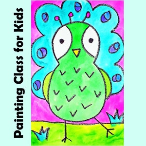 LITTLE PEACOCK Kids Art Lesson Step-By-Step Drawing & Watercolor Painting Project for Beginners - Homeschool Art Class Video Tutorial