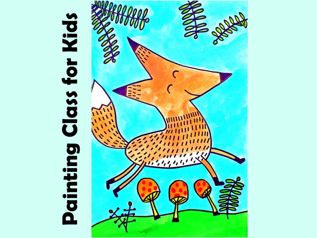 FROLICKING FOX Kids Art Lesson Step-by-step Drawing and Watercolor