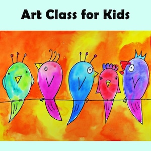 BIRDS on a WIRE Easy Kids-kunstles stapsgewijze teken- en aquarelproject voor beginners | Thuisonderwijs kunstles en zelfstudie