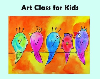 BIRDS on a WIRE Easy Kids Art Lesson Step-By-Step Drawing & Watercolor Painting Project for Beginners | Homeschool Art Class and Tutorial