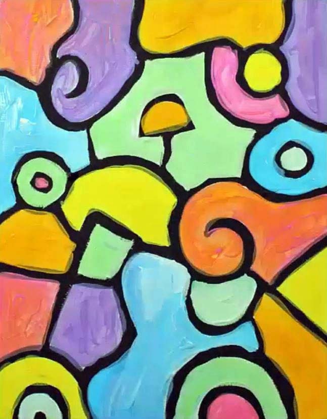 Easy & Colorful Abstract Painting for KIDS / FUN /Acrylics on Canvas /  Demonstration 