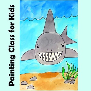 STEALTHY SHARK Kids Art Lesson Step-By-Step OCEAN Drawing & Watercolor Painting Project for Beginners | Homeschool Art Class and Tutorial