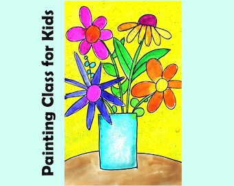 FLOWERS IN A VASE | Kid's Video Art Lesson | Easy Drawing and Watercolor Painting Project for Beginners | Homeschool Art Class Tutorial