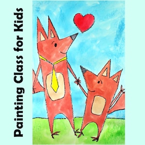 DESSIN ANIMÉ DEUX RENARDS | Leçon d'art pour enfants, projet de dessin et d'aquarelle étape par étape | Cours d'art pour débutants pour la fête des pères