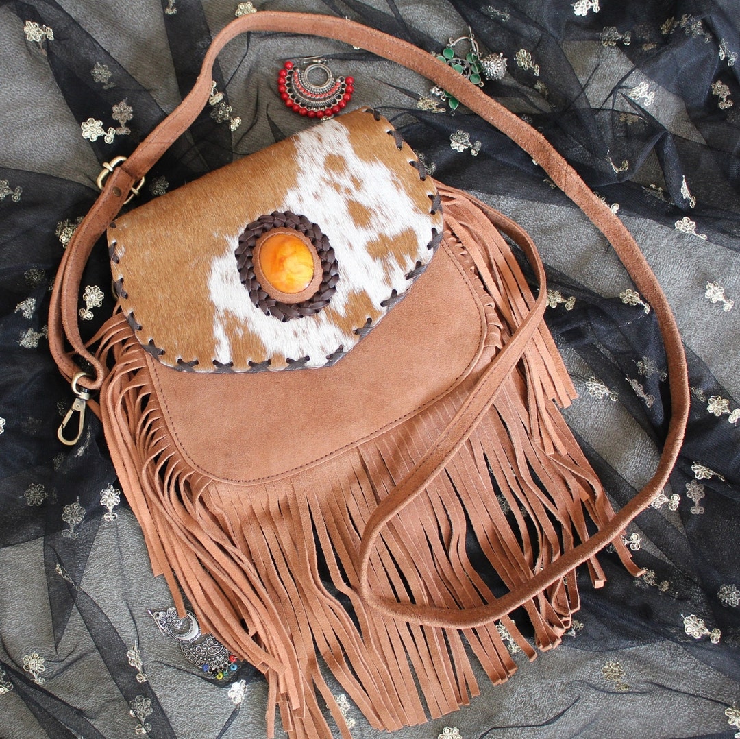 Boho Ladies Western Vegan Leather Purses with Suede Leather Fringe Shoulder Handbags for Women