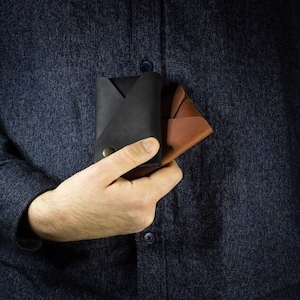 TARJETERO DE CUERO MINIMALISTA Funda de tarjeta de cuero delgada Cartera de cuero de diseño delgado para hombre titular de la tarjeta para mujer cartera delgada cartera de hombre