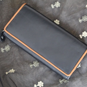 Women&#39;s Black leather zipper wallet clutch purse Stylish Flap Over Purse RFID Blocking Designer Real Leather Women Purse money purse handbag