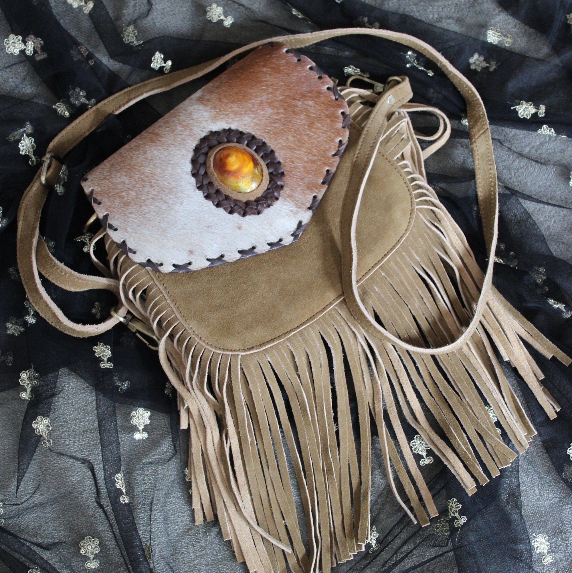 Hairon Leather Bag for Women Fringe Leather Western Boho