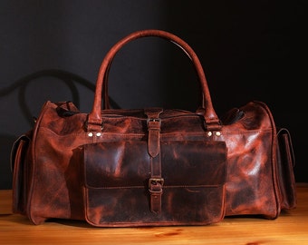 Full Grain Leather Duffle Bag Genuine Leather Weekender Bag Leather Holdall Leather Overnight Bag Leather Travel Bag Cabin size bag