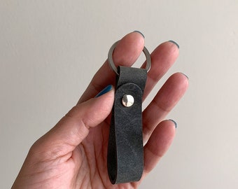 Minimalist Vintage Leather Keychain, Vegetable Tanned Key Fob