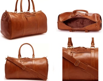 Buy Handmade Full-grain Leather Duffle Bag: Brown Travel Weekender