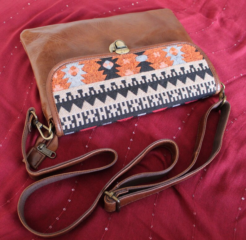Leather and Rug Sling bag for women Western Style Purse Boho Style Side Bag western crossbody purse crossbody small side bag for women for image 9