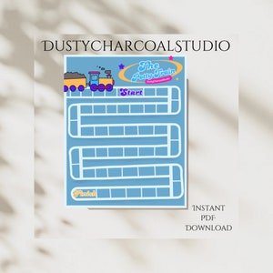 May include: A blue and white potty training chart with a train graphic and the text "The Potty Train". The chart includes the words "Start" and "Finish". The text "Instant PDF Download" is also visible.