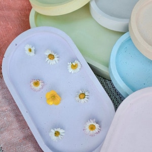Oval Trinket Tray, Concrete Jewelry Dish, Small Candle Plate, Decorative Tray, Colorful Trinket Dish, Pastel Colored Gift
