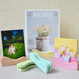 Concrete Business Card Stand, Photo Holder, Name Tag Stand, Postcard | Polaroid Photo Display, Cute Desk Accessory, Colorful Home Decor