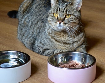 Betonkatzennapf, kein Flip-Haustiernapf, Katzenfütterungsnapf mit innerer Edelstahlschüssel, robuste und stabile Futterplatte für kleine Hunde und Katzen