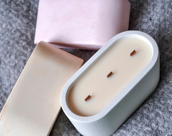 Big 3 Wick Concrete Candle, Large Oval Candle Bowl, Luxury Candle Gift, Three Wick Soy Wax Centerpiece Candle Available In Multiple Colors