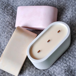Big 3 Wick Concrete Candle, Large Oval Candle Bowl, Luxury Candle Gift, Three Wick Soy Wax Centerpiece Candle Available In Multiple Colors