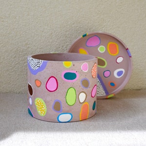 Hand Painted Concrete Planter, Textured Art Plant Pot With Drainage Hole, Large Flower Pot With Saucer, Unique  Funky Indoor Planter