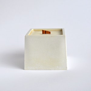 White Square Concrete Candle, Elegant Crackling Wick Candle, Luxury Soy Candle in Cement Vessel, 5 Oz Candle Available In Different Scents