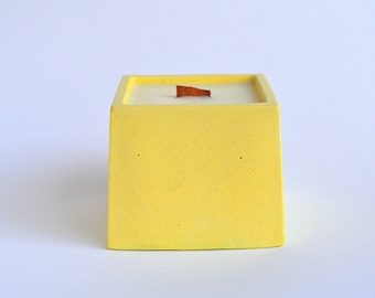 5 Oz Square Yellow Jar Concrete Candle, Pastel Soy Wax Cement candle, Yellow Home Accessories, Candles Available In Different Scents