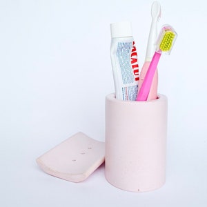 Soap Dish Toothbrush Holder Bathroom Set, Concrete Sink Accessories, Cute Pastel Bath Organizer, Available In Multiple Pastel Colors