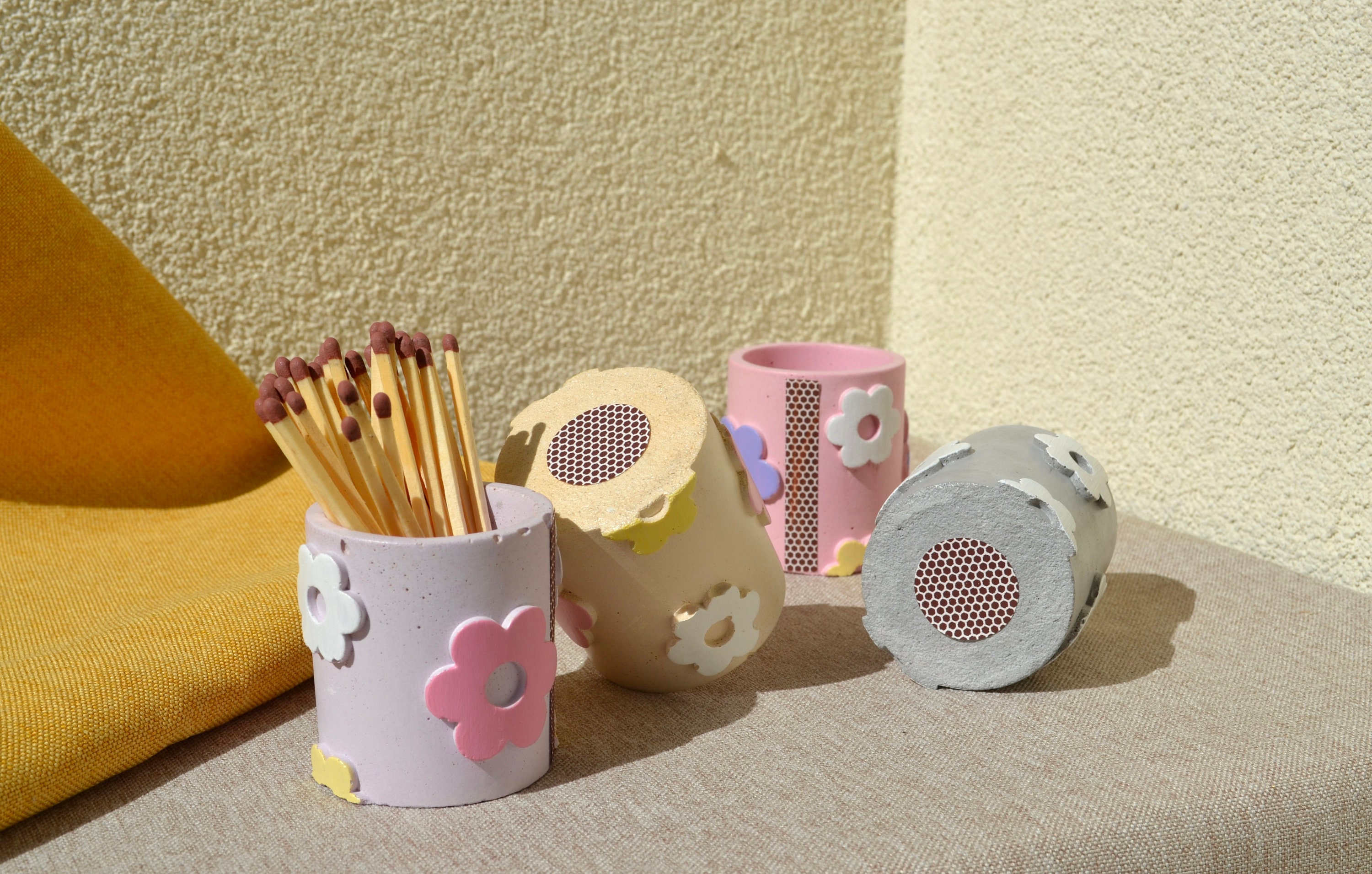 Matchstick Storage Petal Matchstick Pot With Striker, Cute Long Match Holder, Concrete ...