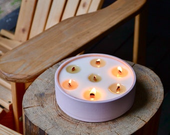 Extra Large Concrete Candle, Big 7 Wick Round Bowl Candle, Giant 26 Oz Crackling Soy Wax Candle, Huge Multi Wick Candle, Unique Home Gift
