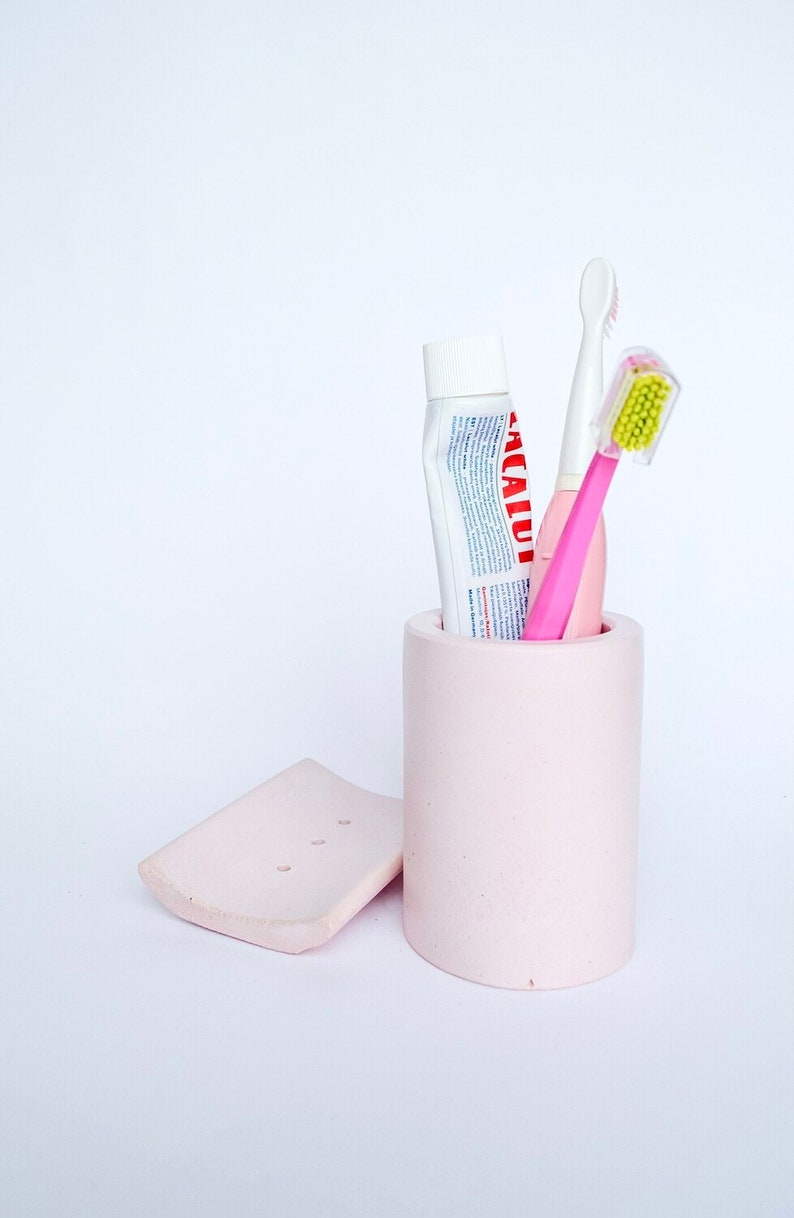 Soap Dish Toothbrush Holder Bathroom Set, Concrete Sink Accessories, Cute Pastel Bath Organizer, Available In Multiple Pastel Colors