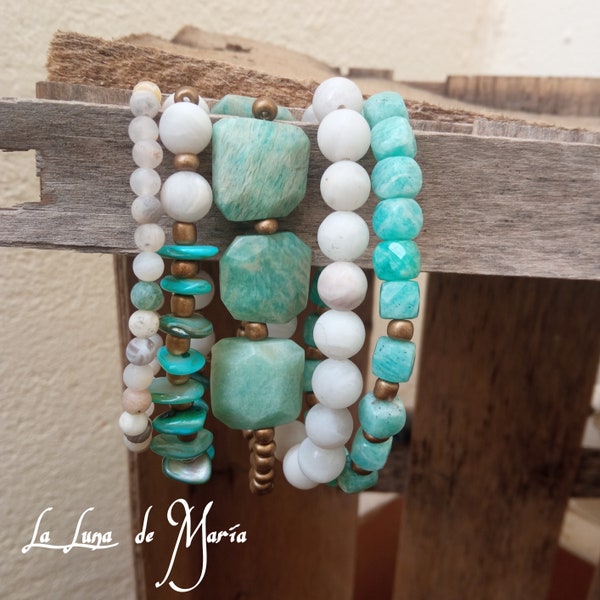 Pulseras piedra, thiane, joyería boho, bohostyle, regalo para ella, primavera, pulsera azul, joyería hippie