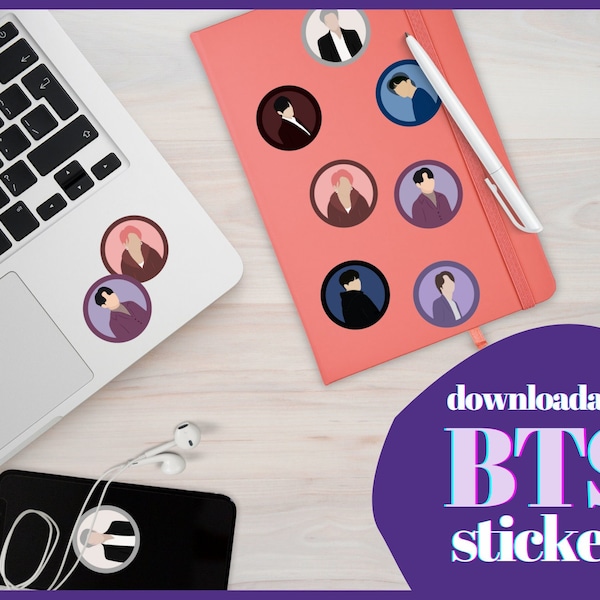 BTS STICKERS, Downloadable and Printable stickers, Stickers with illustrations, Stickers for journal, planner, laptop, notebook, phone