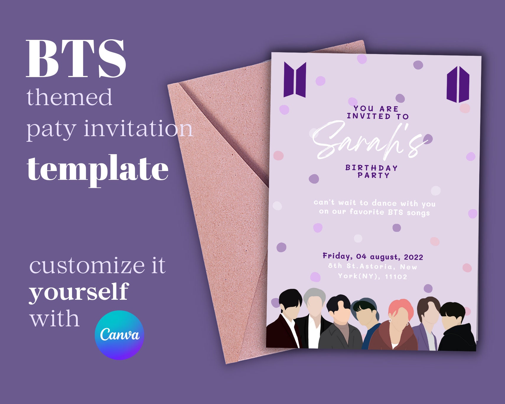BTS Themed Party Invitation Template Everything is Editable 