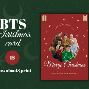 Tarjeta de Navidad BTS, Tarjeta de Navidad descargable, Tarjeta de Navidad con foto BTS