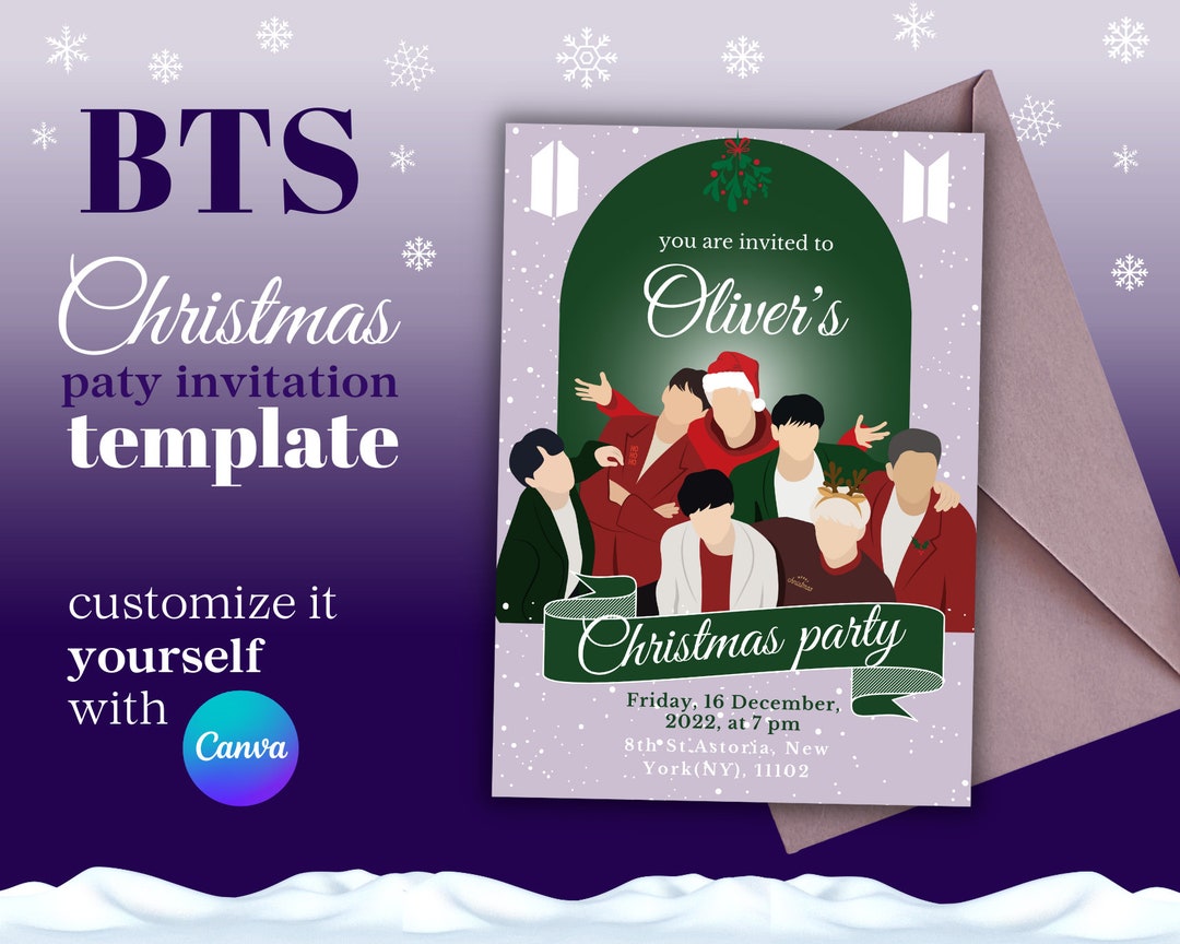 BTS Christmas Party Invitation Template Editable in Canva - Etsy