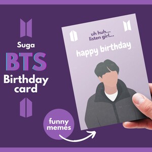 Biglietto di compleanno BTS stampabile, Suga, Meme, biglietto di compleanno divertente per l'esercito, biglietto di auguri di compleanno