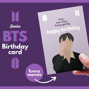 Cartão de aniversário BTS para impressão, Jimin, Meme, cartão de aniversário engraçado para o exército, cartão de cumprimentos de aniversário