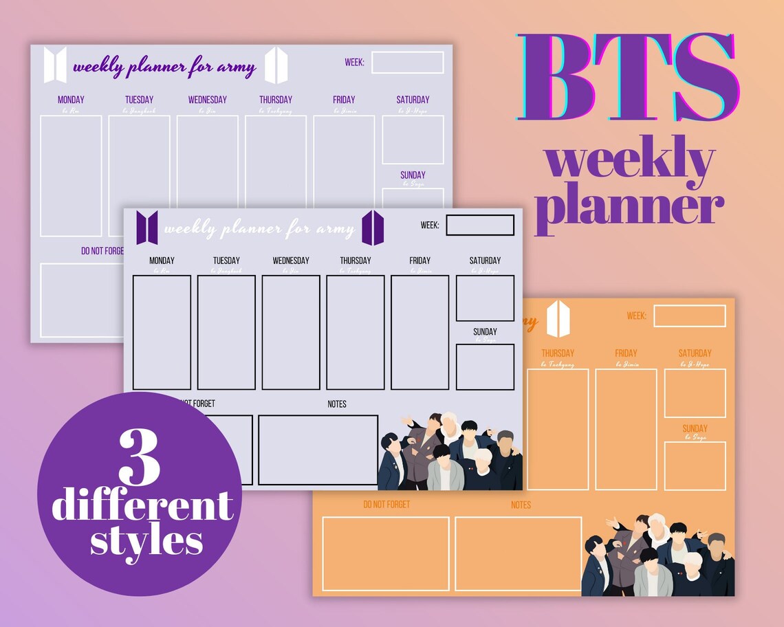 BTS Weekly Planner BTS Illustrated Planner Downloadable and Etsy UK