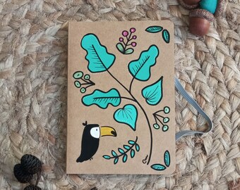 Notebook A6 "Toucan" | Hand-illustrated kraft cover| 160 pages lined