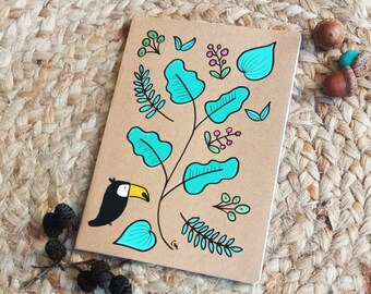 Notebook A5 "Toucan" | Hand-illustrated kraft cover| 80 pages lined