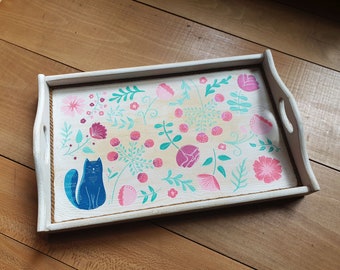 Decorated wooden serving tray