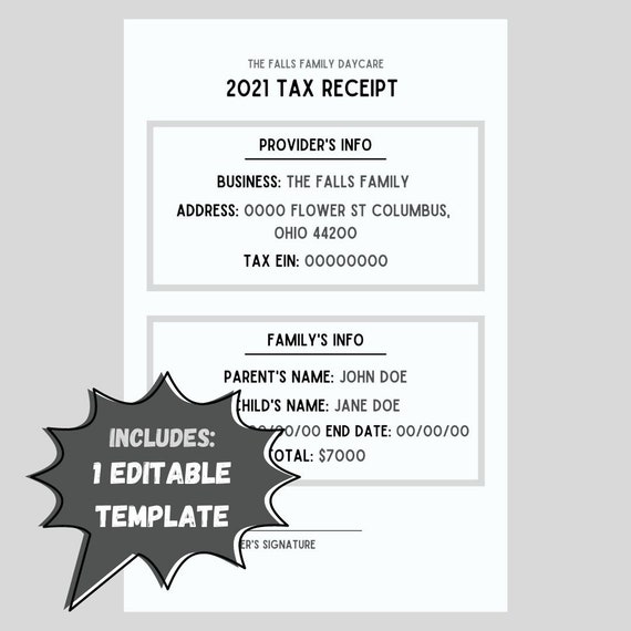 Daycare Tax Return Form Child Care Editable Template Etsy