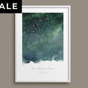 Unsere Engel Im Himmel Gedenkstern Karte Druck Poster mit Namen Datum, Trauer Beileid Geschenk, Verlust der Eltern, Kind Andenken